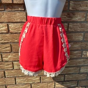 Coral Shorts with Ivory Floral Trim sz S NWT